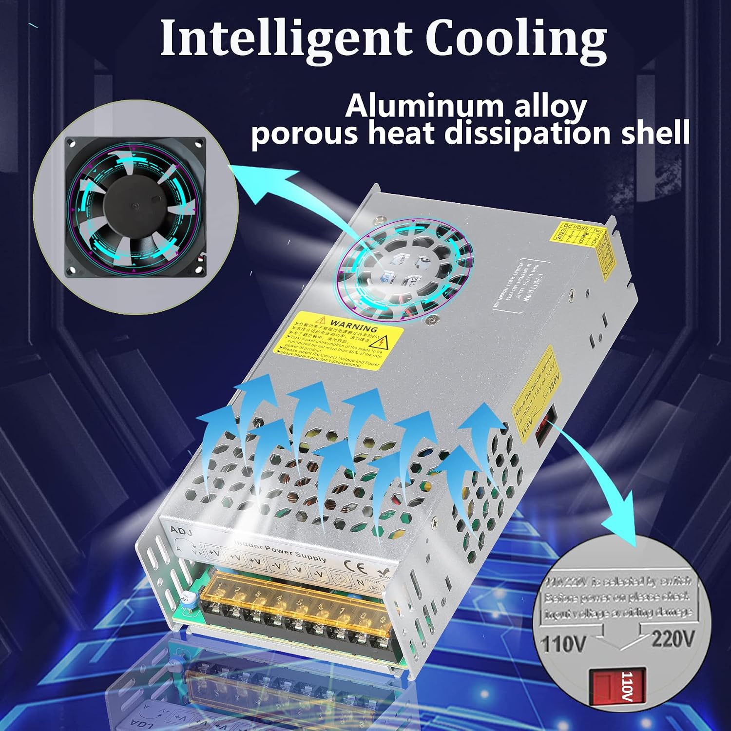 منبع تغذیه سوئیچینگ NUOFUWEI مدل 12V 50A 600W، تبدیلکننده برق AC به DC با فن خنککننده و حفاظت ایمنی مناسب دوربین مداربسته و تجهیزات صنعتی
