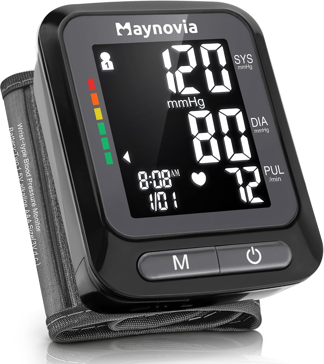 فشارسنج مچی دیجیتال Maynovia DBP-2253 | نمایشگر LCD نور پسزمینه، حافظه ۲ کاربره، مناسب منزل و سفر