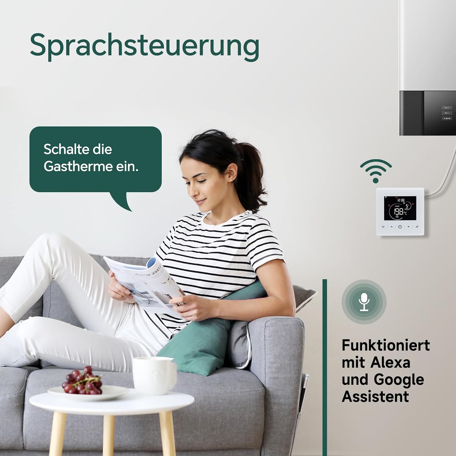ترموستات هوشمند وایفای BEOK مدل BOT-R9V-WIFI | کنترل دمای پکیج و دیگ گاز با اپلیکیشن و دستیار صوتی