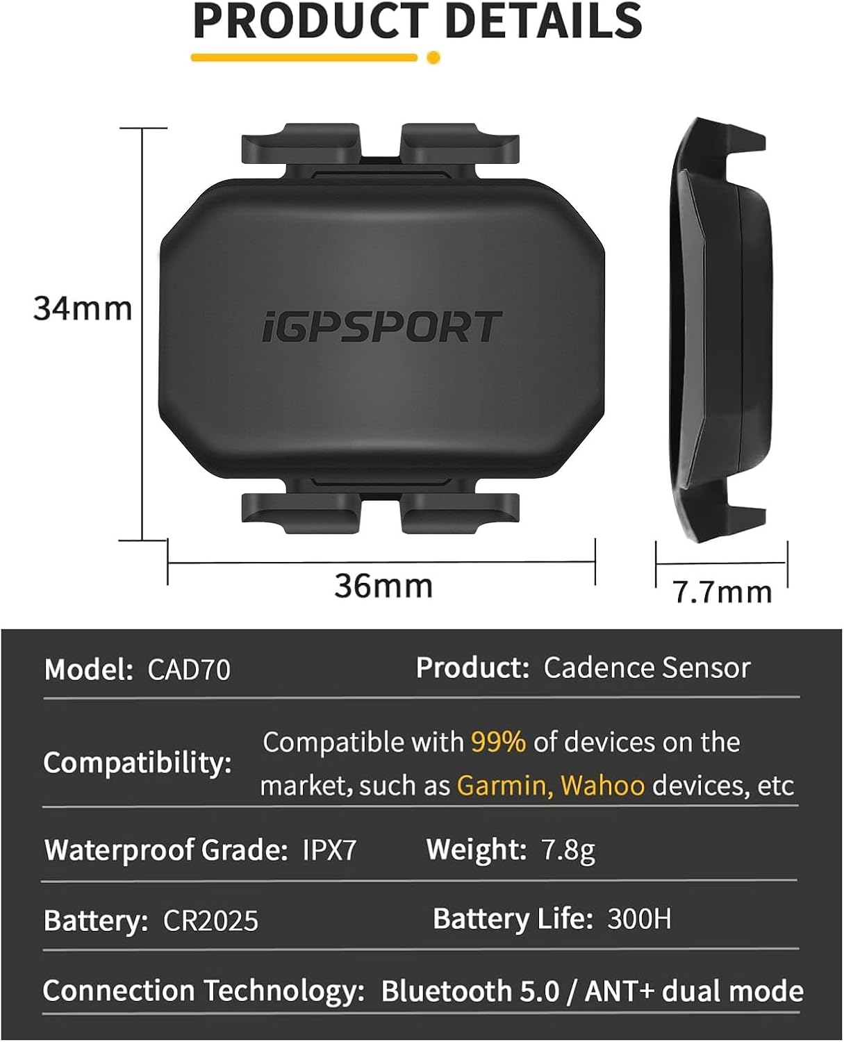 سنسور سرعت و کادنس دوچرخه iGPSPORT | اتصال بیسیم Bluetooth و ANT+، ضدآب IPX7، مناسب کامپیوتر دوچرخه و اپلیکیشنهای ورزشی
