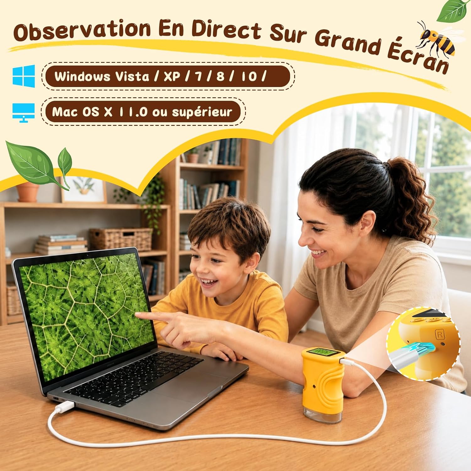 میکروسکوپ دیجیتال کودک Aspoven مدل 1000X | دارای نمایشگر IPS دو اینچی، قابلیت عکاسی و فیلمبرداری، چراغ LED قابل تنظیم
