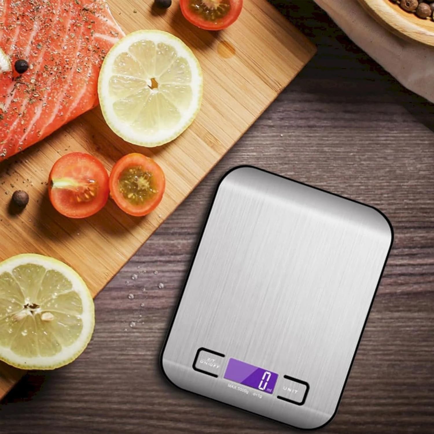 ترازو دیجیتال آشپزخانه AMERTEER | ترازوی دقیق مواد غذایی با بدنه استیل، نمایشگر LCD، قابلیت تبدیل واحد و عملکرد Tare