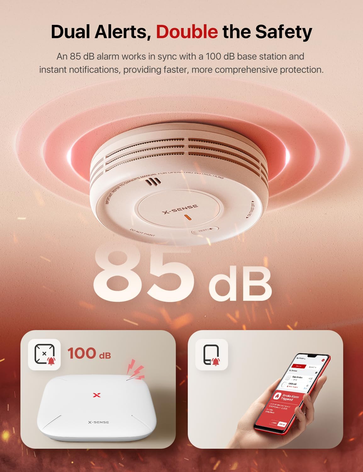 دتکتور هوشمند دود X-Sense مدل XS0D-MR | سنسور اعلام حریق بیسیم با اتصال اپلیکیشن، پایه مغناطیسی و عمر ۱۰ ساله