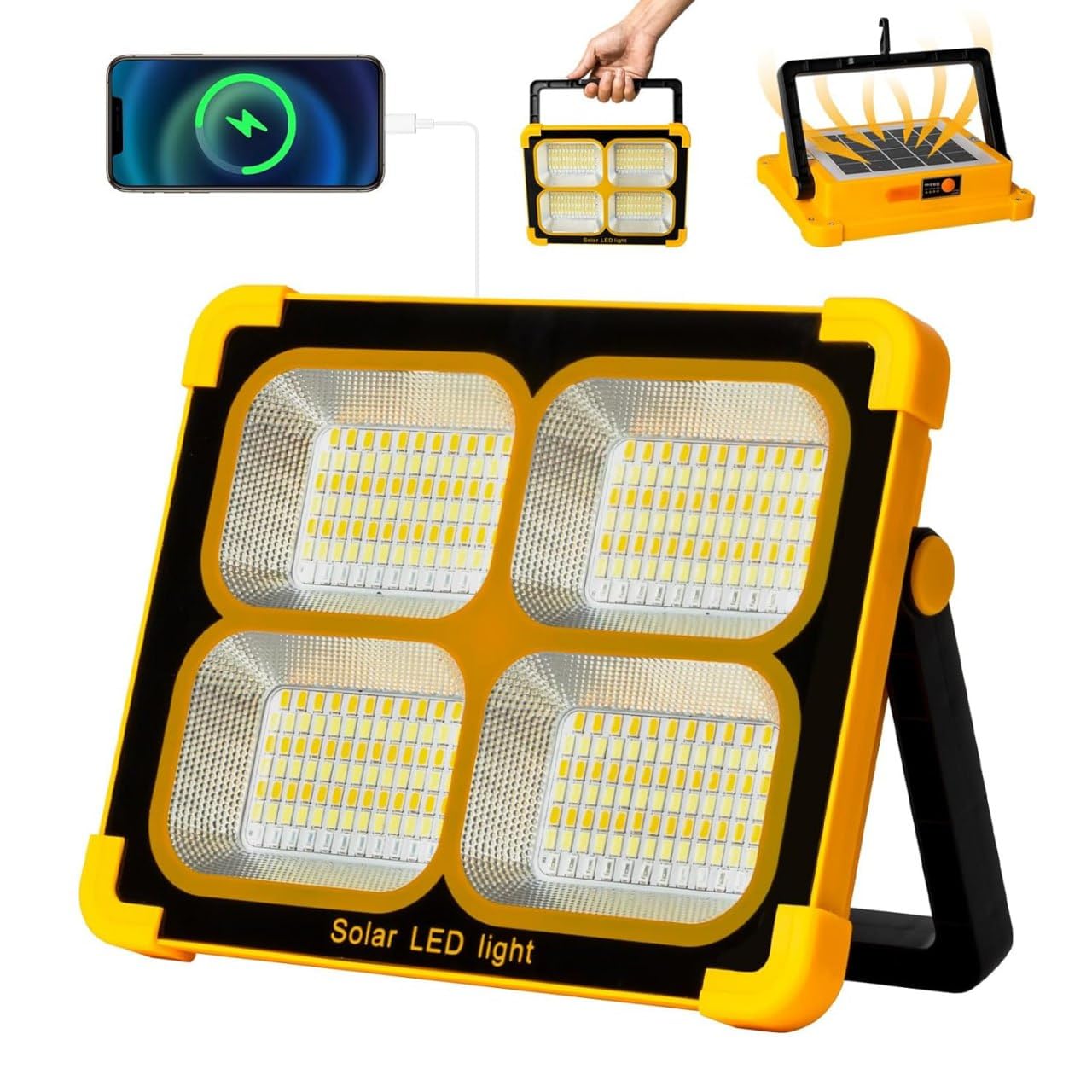 پروژکتور LED خورشیدی ErayLife مدل 100W | چراغ کار شارژی قابل حمل با پاوربانک، باتری پرقدرت و ضدآب IP66