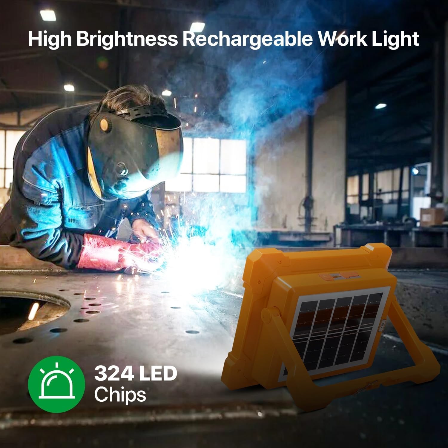 پروژکتور LED خورشیدی ErayLife مدل 100W | چراغ کار شارژی قابل حمل با پاوربانک، باتری پرقدرت و ضدآب IP66