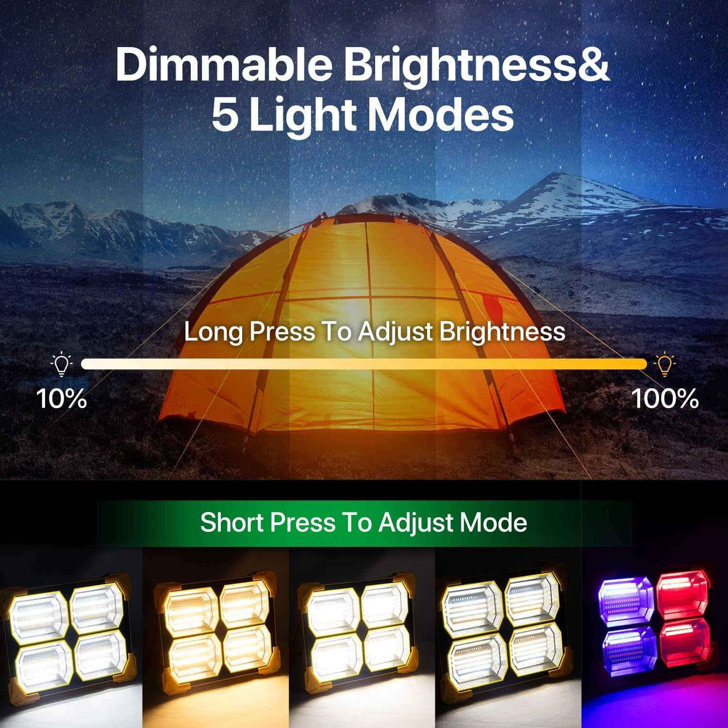 پروژکتور LED خورشیدی ErayLife مدل 100W | چراغ کار شارژی قابل حمل با پاوربانک، باتری پرقدرت و ضدآب IP66