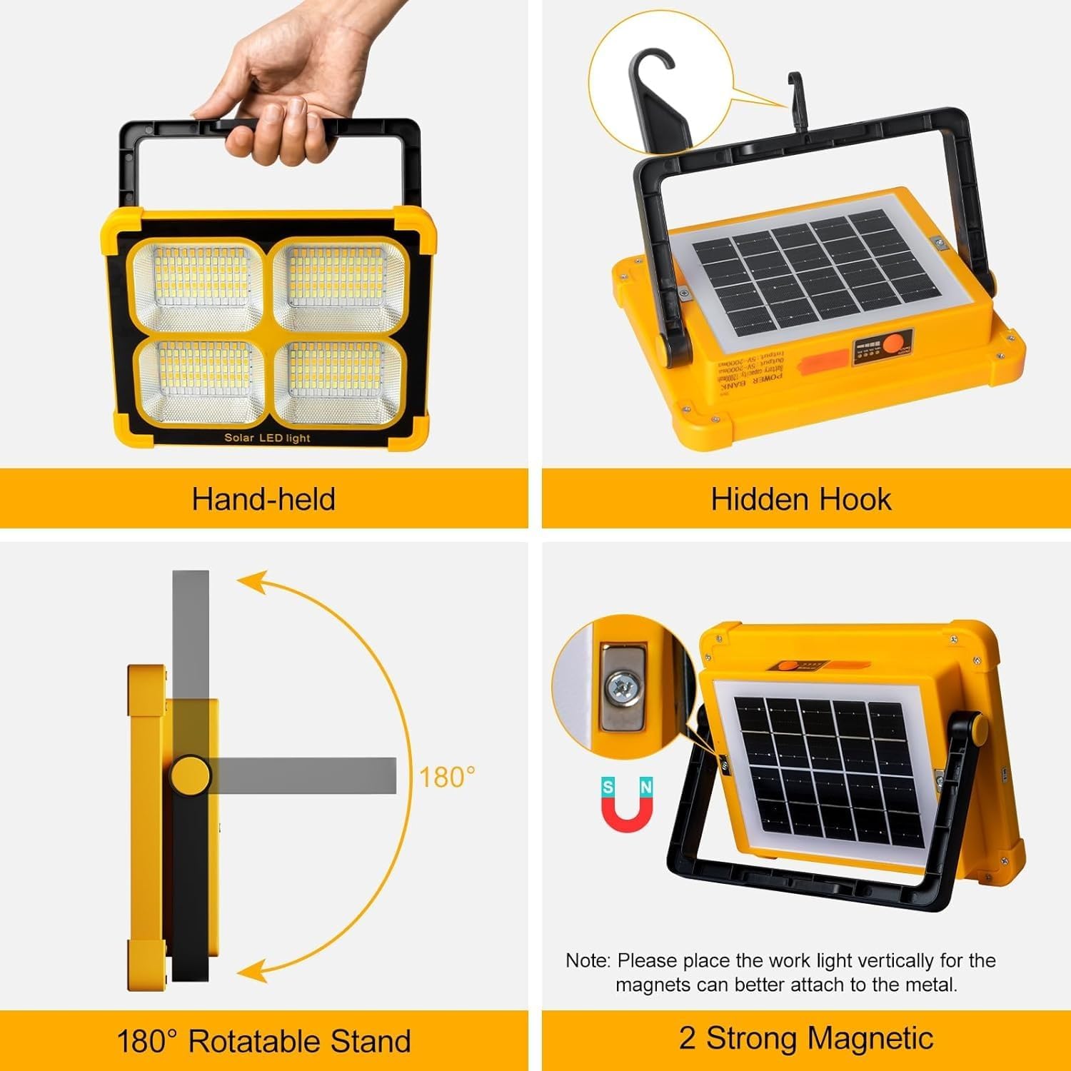 پروژکتور LED خورشیدی ErayLife مدل 100W | چراغ کار شارژی قابل حمل با پاوربانک، باتری پرقدرت و ضدآب IP66