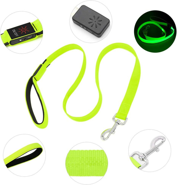 بند سگ - قلاده سگ LED مدل VIZPET - قلاده نایلونی چراغدار و قابل شارژ با USB - طول ۴۷.۲ اینچ، دارای ۳ حالت چشمکزن و سگک فلزی - 120 سانتی - نوری