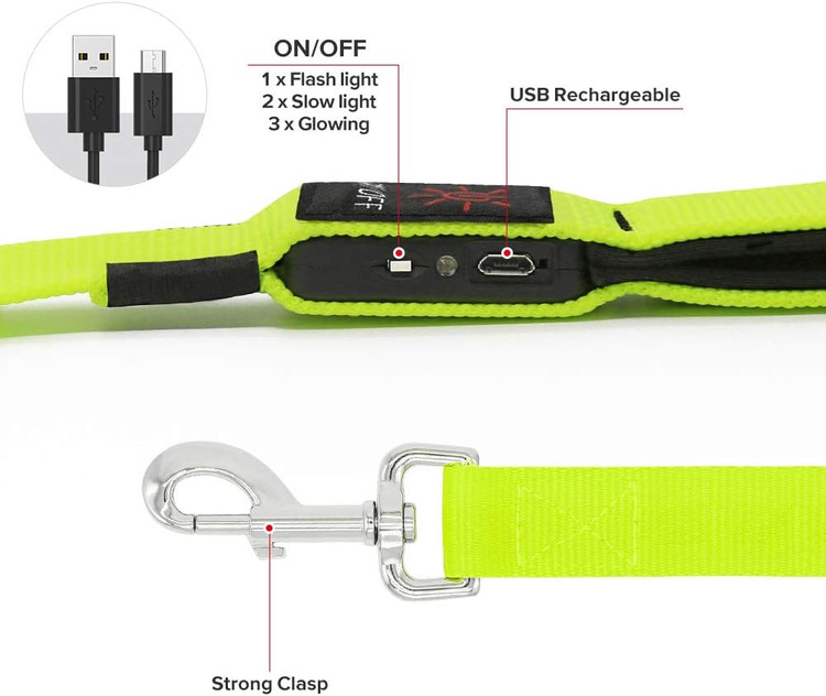 بند سگ - قلاده سگ LED مدل VIZPET - قلاده نایلونی چراغدار و قابل شارژ با USB - طول ۴۷.۲ اینچ، دارای ۳ حالت چشمکزن و سگک فلزی - 120 سانتی - نوری