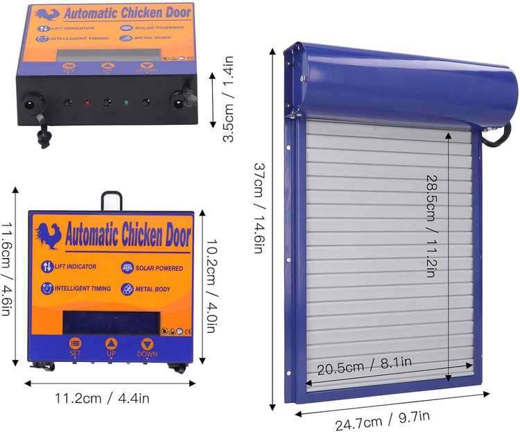 درب اتوماتیک لانه مرغ با تایمر و نمایشگر LED؛ درببازکن فلزی با قابلیت کارکرد با باتری، دارای حالتهای تایمر و دستی، مناسب برای مرغ، اردک و سایر طیور