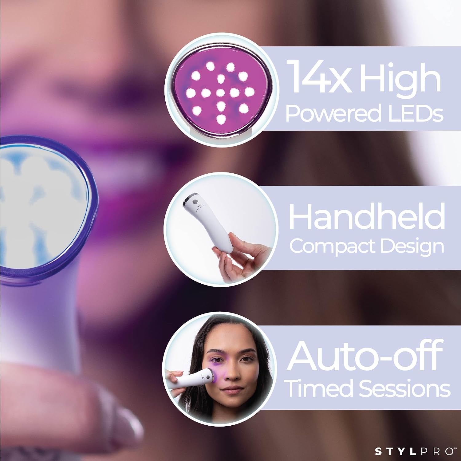 دستگاه نوردرمانی LED پوست STYLPRO Mini Magic Wand مدل آبی، قرمز و مادون قرمز برای درمان جوش و جوانسازی پوست