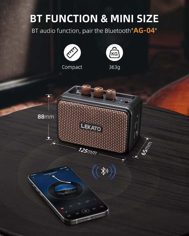 آمپلیفایر گیتار الکتریک LEKATO مدل Mini با توان 5 وات، بلوتوث و افکت Clean و Overdrive