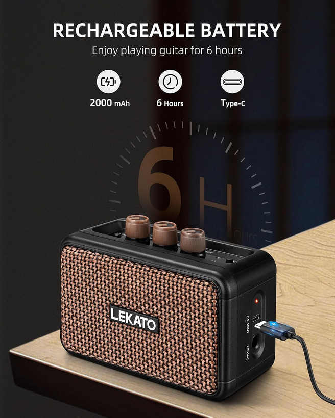 آمپلیفایر گیتار الکتریک LEKATO مدل Mini با توان 5 وات، بلوتوث و افکت Clean و Overdrive