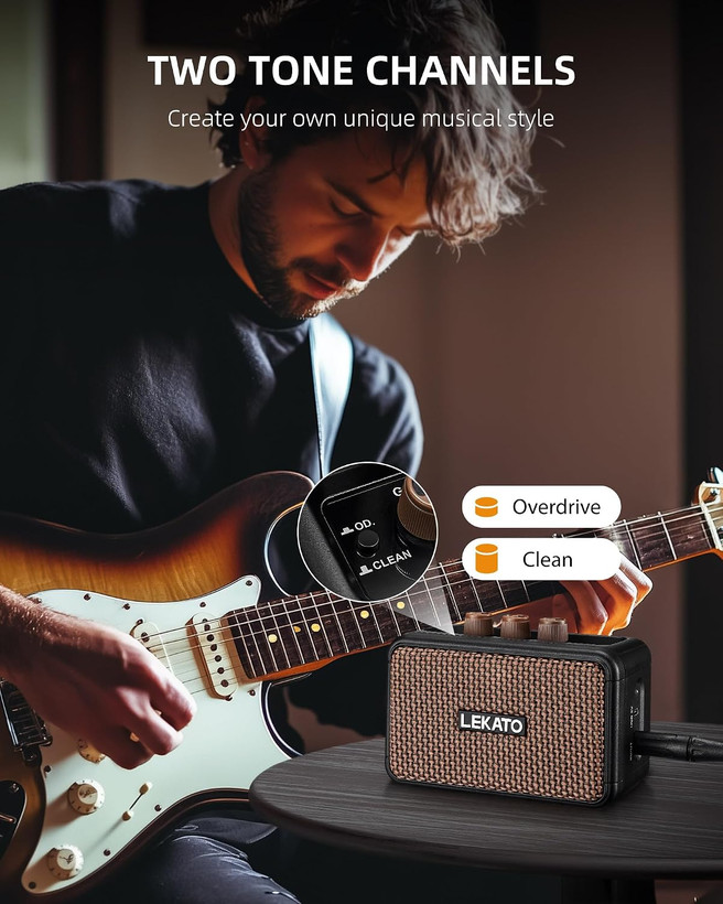 آمپلیفایر گیتار الکتریک LEKATO مدل Mini با توان 5 وات، بلوتوث و افکت Clean و Overdrive
