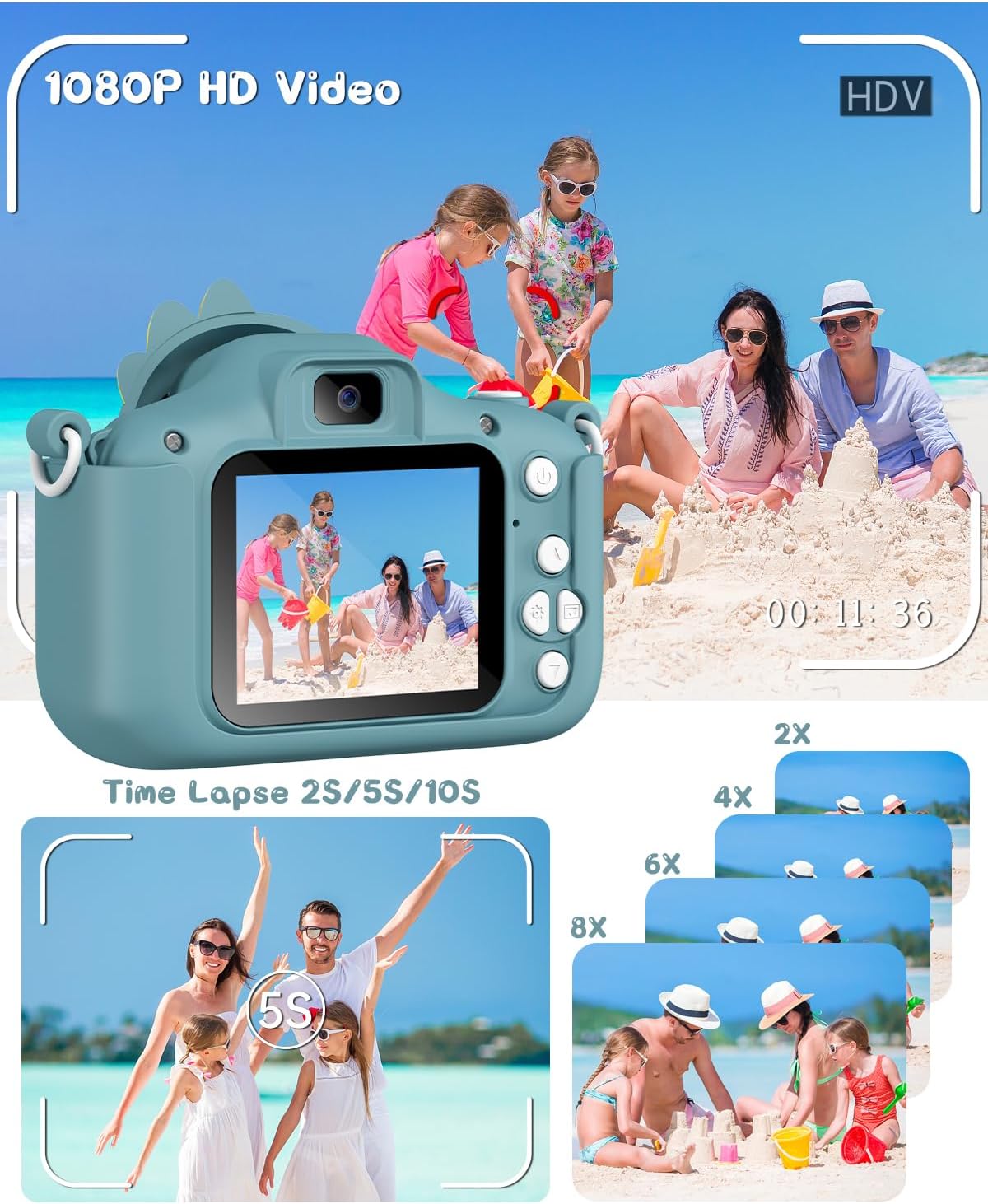 دوربین دیجیتال کودک Gofunly C3 با فیلمبرداری 1080P، صفحه نمایش 2 اینچ و کارت حافظه 32GB