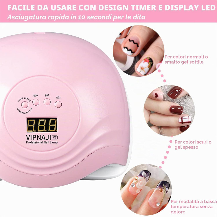 دستگاه UV LED لاک خشککن ناخن VIPNAJI مدل 168W، دارای سنسور خودکار، تایمر و نمایشگر LCD