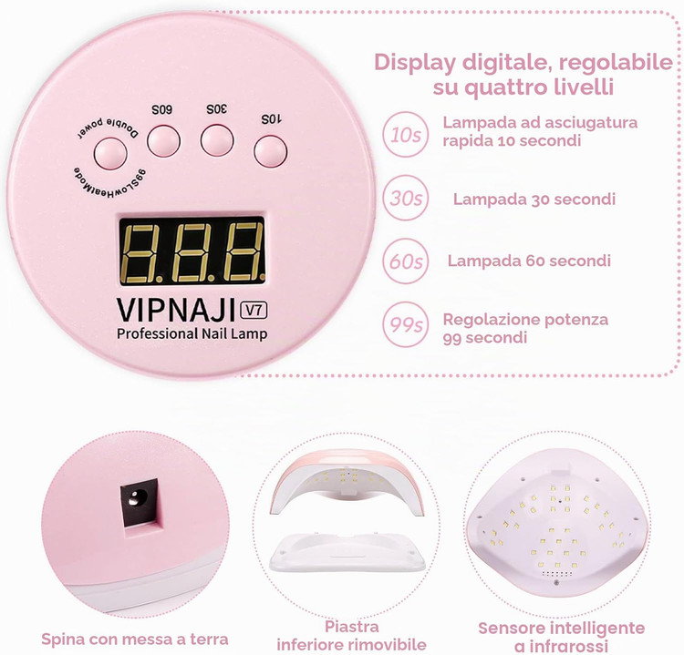 دستگاه UV LED لاک خشککن ناخن VIPNAJI مدل 168W، دارای سنسور خودکار، تایمر و نمایشگر LCD