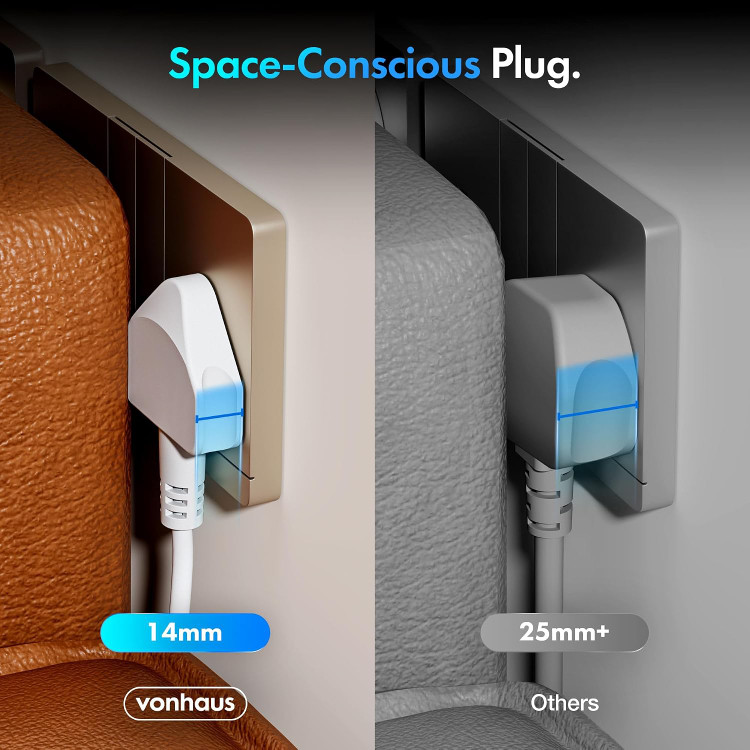 چندراهی برق ایستاده VonHaus با ۸ پریز، محافظ برق، پورت USB و USB-C شارژ سریع