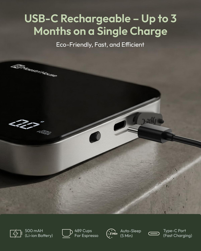 ترازو دیجیتال قهوه Maestri House S2 با دقت 0.1 گرم، تایمر هوشمند و شارژ USB-C