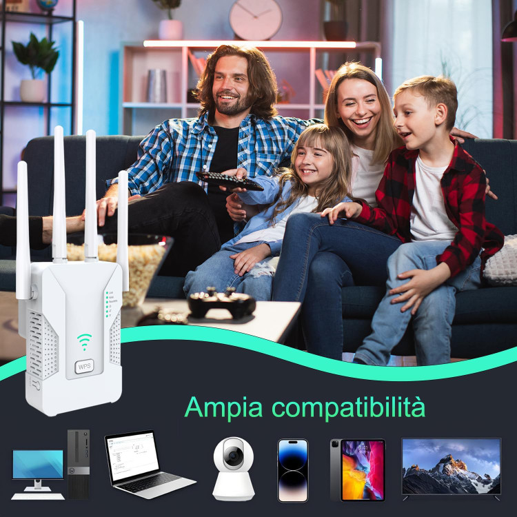 U81 High Performance Wi-Fi Repeater for Home, WiFi Signal Booster 300 Mbps with 4 Antenna, 2 Ethernet Ports, AP/Repeater/Router Mode, Fixed Signal, with All Internet Boxes