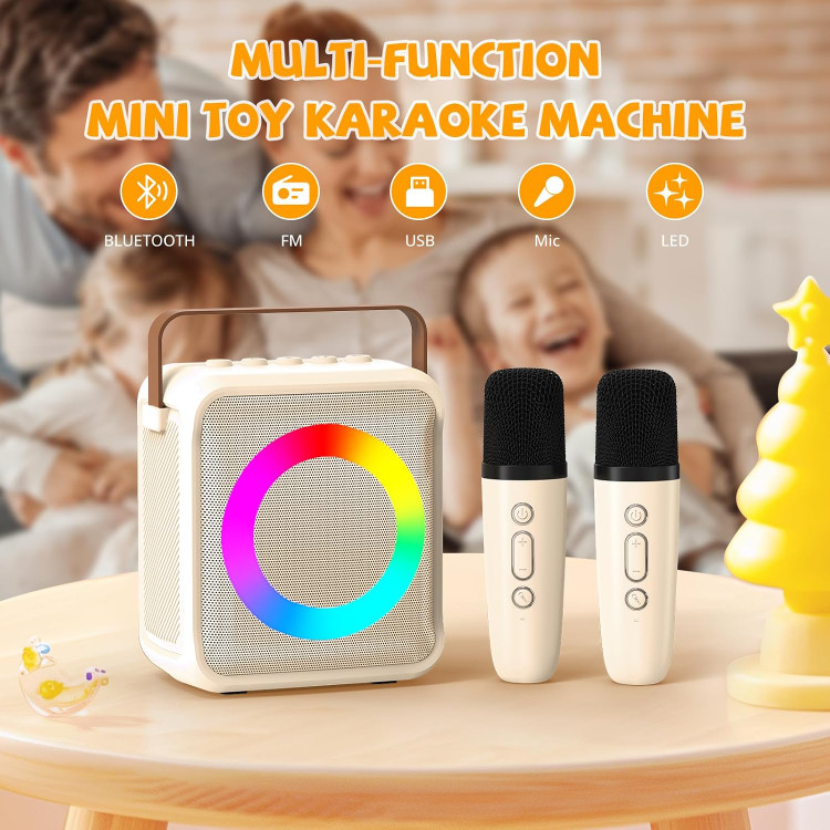دستگاه کارائوکه قابل حمل آنکوکا با ۲ میکروفون بیسیم، نور LED و افکت تغییر صدا
