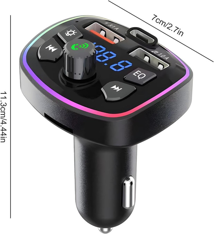 شارژر فندکی بلوتوثی خودرو Q7 با فرستنده FM، پخش MP3 و شارژ سریع دوگانه USB
