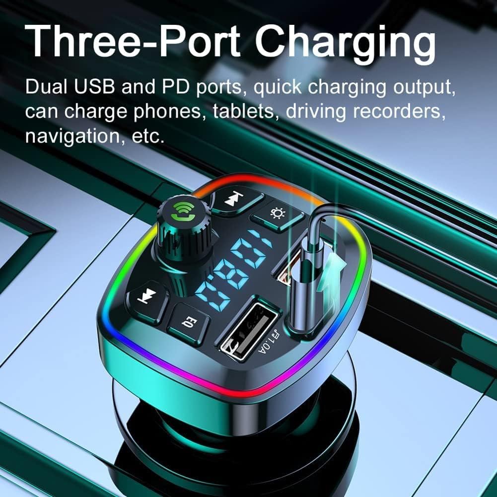 شارژر فندکی بلوتوثی خودرو Q7 با فرستنده FM، پخش MP3 و شارژ سریع دوگانه USB