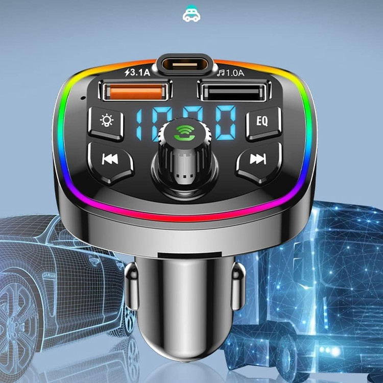 شارژر فندکی بلوتوثی خودرو Q7 با فرستنده FM، پخش MP3 و شارژ سریع دوگانه USB