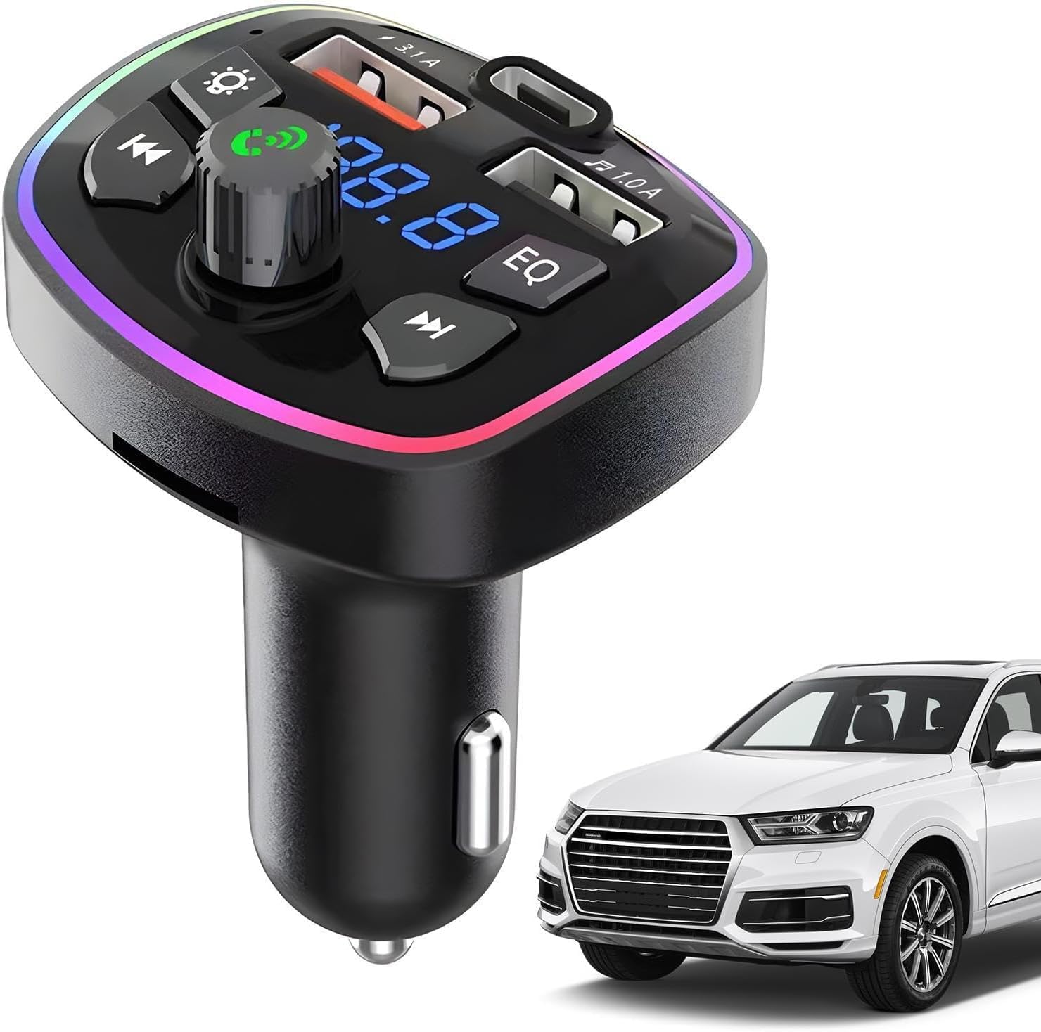 شارژر فندکی بلوتوثی خودرو Q7 با فرستنده FM، پخش MP3 و شارژ سریع دوگانه USB