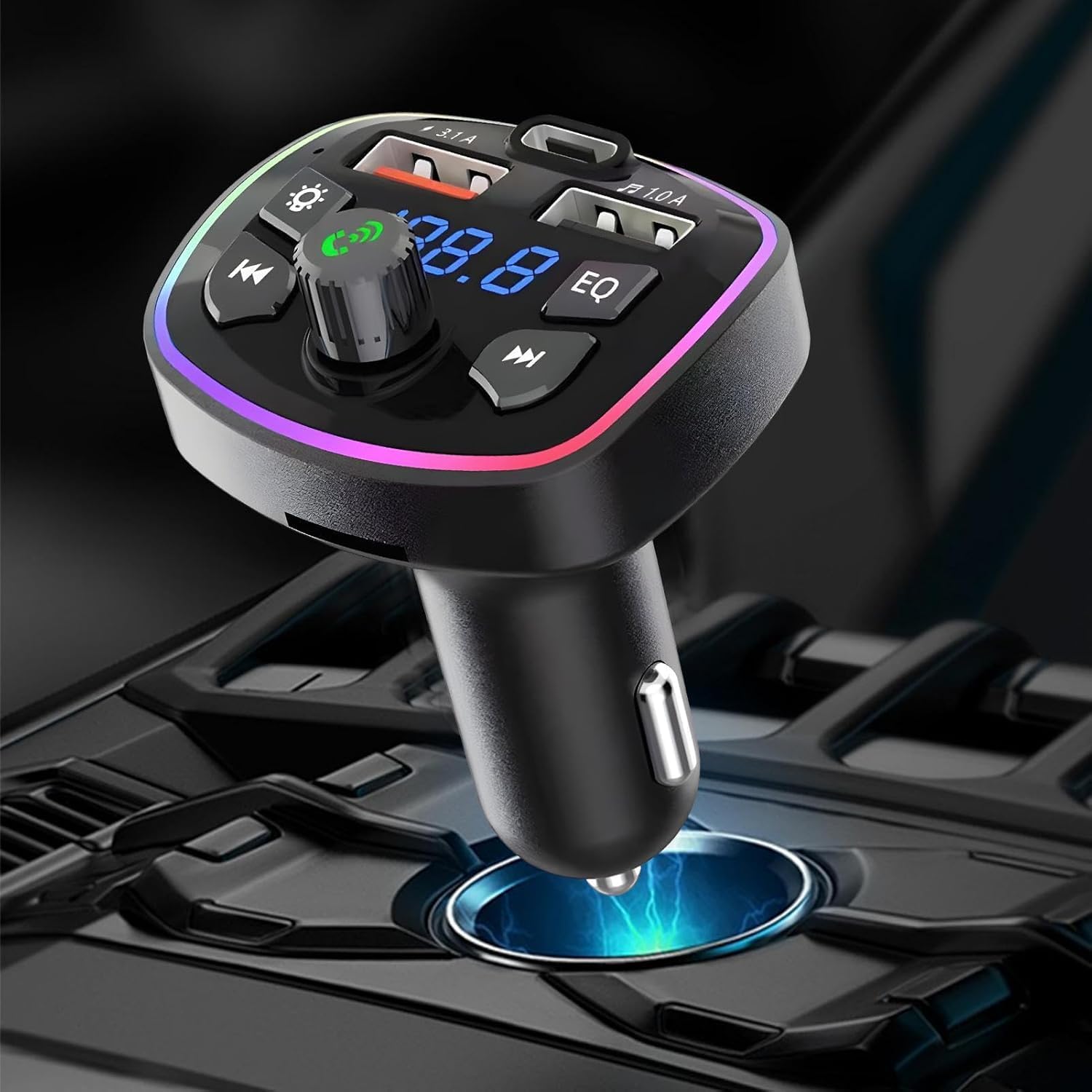 شارژر فندکی بلوتوثی خودرو Q7 با فرستنده FM، پخش MP3 و شارژ سریع دوگانه USB
