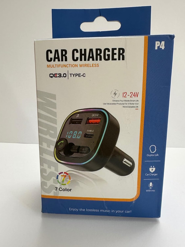 شارژر فندکی بلوتوثی خودرو P4 با فرستنده FM، شارژ سریع QC3.0، پخش MP3 و هندزفری