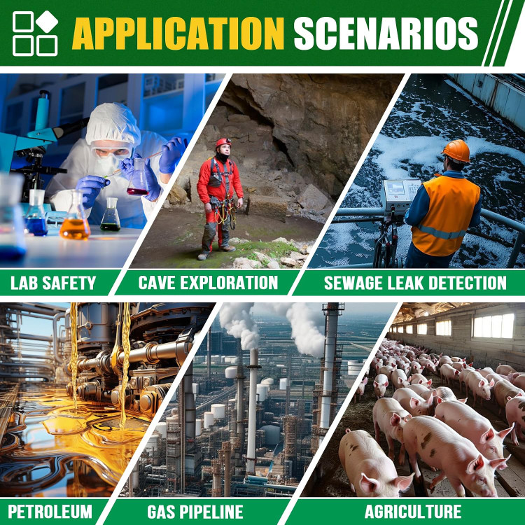 نشت یاب گاز - آشکارساز گیرهای H2S (محدوده ۰ تا ۱۰۰ پیپیام)، دستگاه قابلحمل سنجش سولفید هیدروژن با ۳ حالت هشدار، عمر باتری طولانی (۱۶ ساعت)، و قابلیت سنجش دما و رطوبت