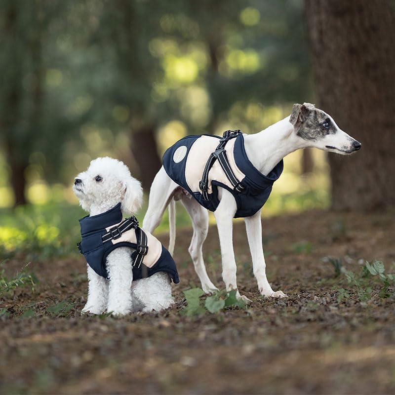 کاپشن سگ V-PET Elite Comfort مدل هارنسدار | لباس زمستانی ضدآب و گرم با قلاده داخلی قابل تنظیم و نوار شبتاب (سایز M و S)