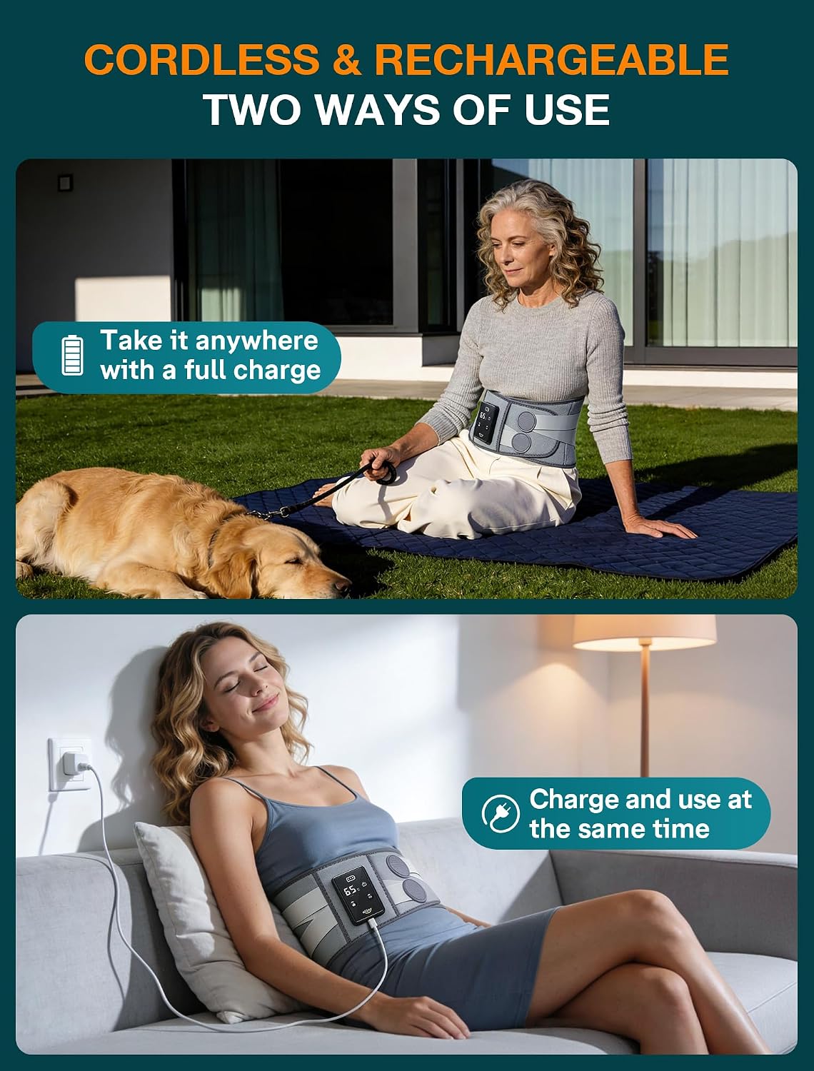 کمربند حرارتی ماساژور کمر ALLJOY مدل Cordless Heating Pad | پد گرمایشی شارژی با ماساژ لرزشی و پشتیبانی ستون فقرات