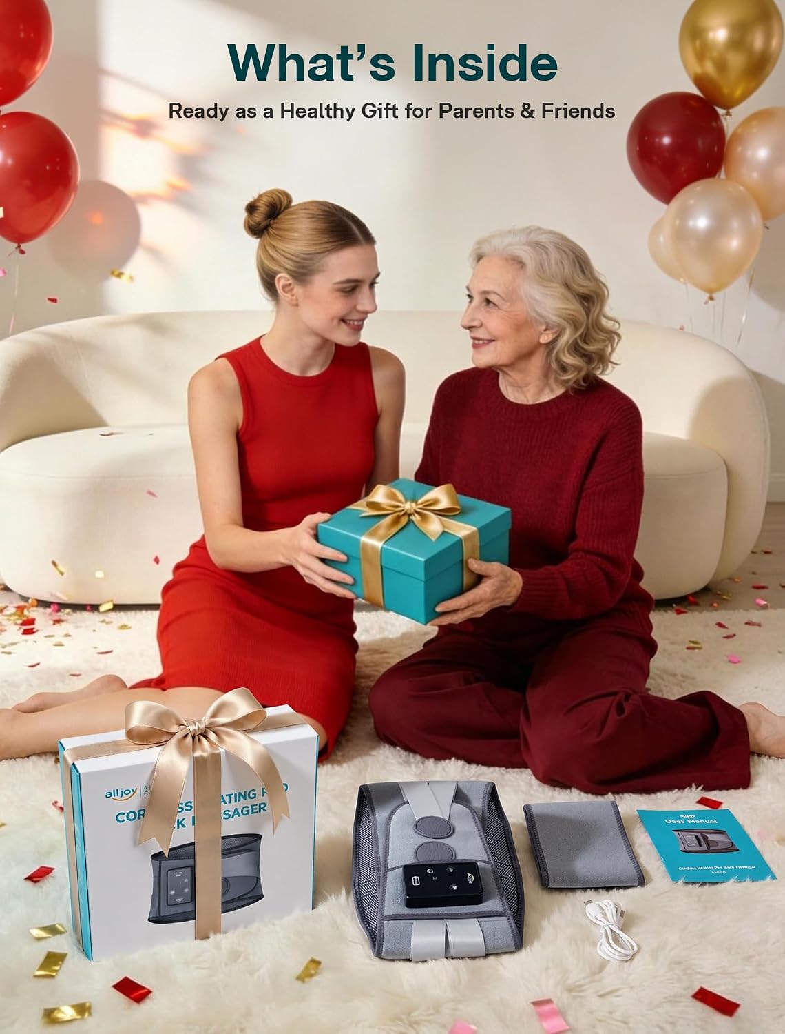 کمربند حرارتی ماساژور کمر ALLJOY مدل Cordless Heating Pad | پد گرمایشی شارژی با ماساژ لرزشی و پشتیبانی ستون فقرات