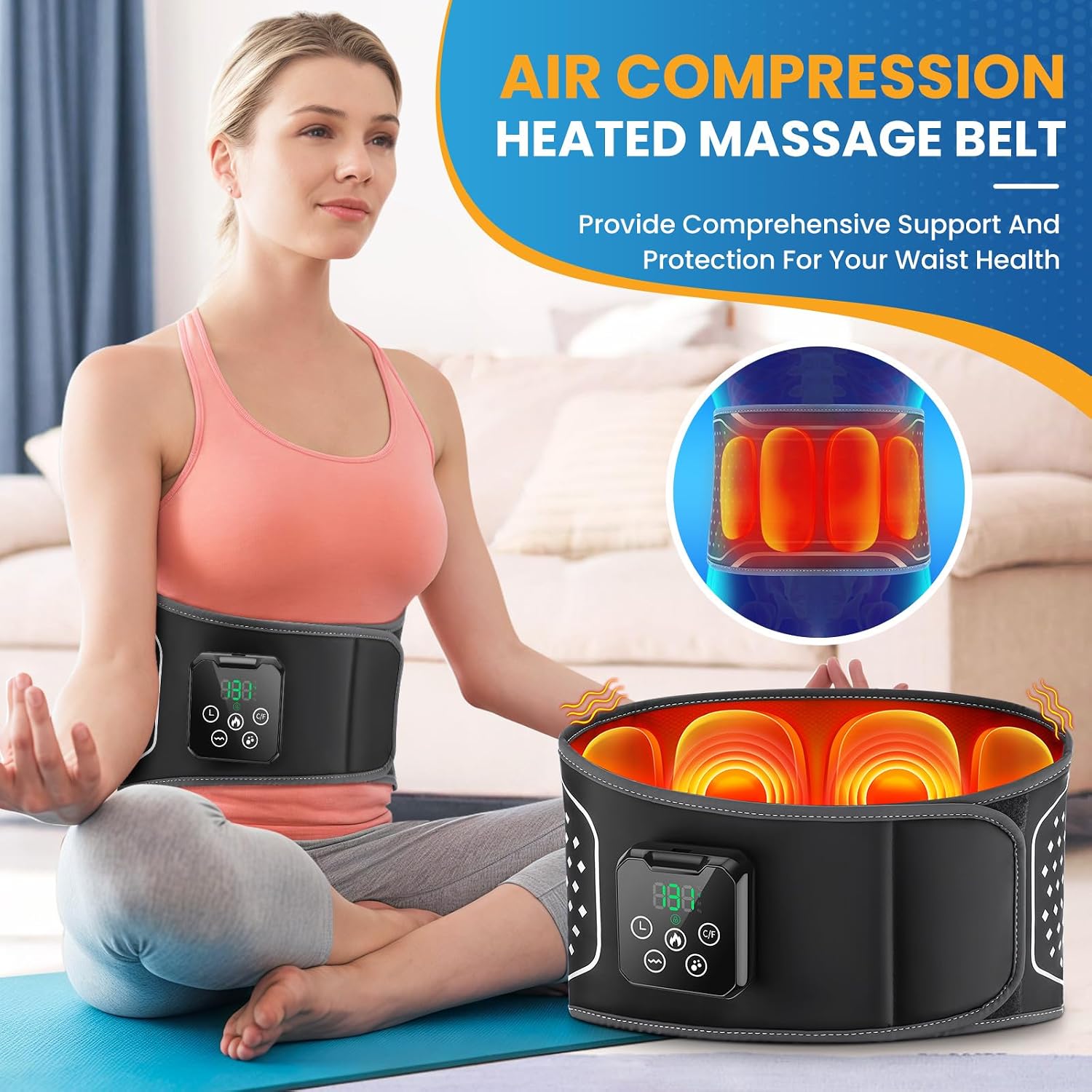 کمربند حرارتی ماساژور کمر Sika deer مدل Airbag Lumbar Belt | پد گرمایشی شارژی با ماساژ کیسه هوایی، لرزشی و گرمایش چندمرحلهای