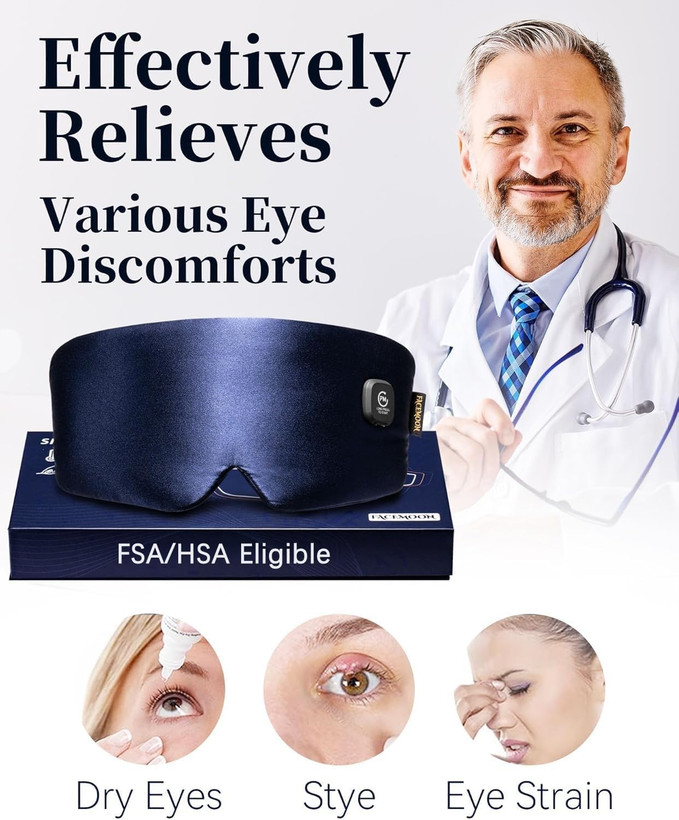 ماسک گرمکننده چشم شارژی FACEMOON مدل ابریشمی، بدون سیم، قابل شستوشو، رنگ آبی
