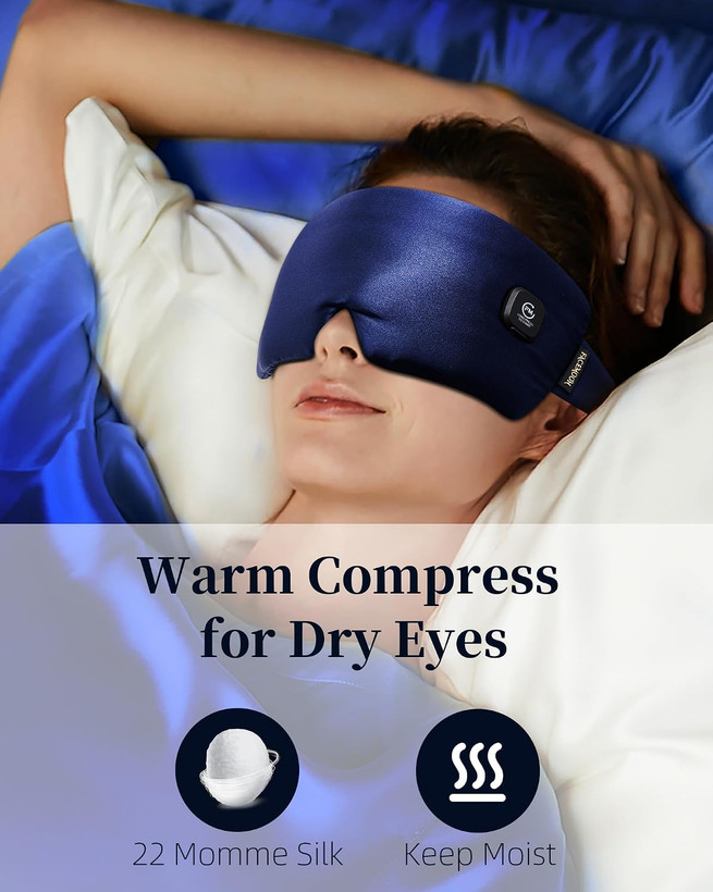 ماسک گرمکننده چشم شارژی FACEMOON مدل ابریشمی، بدون سیم، قابل شستوشو، رنگ آبی