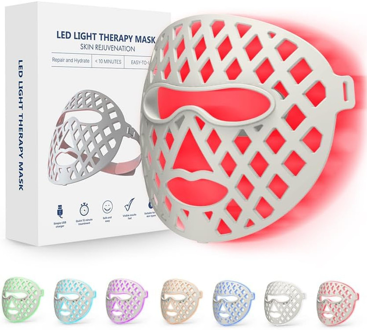 ماسک صورت LED، دارای نوردرمانی (۷ رنگ مختلف) و ۵ سطح روشنایی؛ ماسک LED قابل تنظیم مناسب برای درمان آکنه، کاهش چین و چروک و جوانسازی پوست جهت مراقبت از پوست در منزل