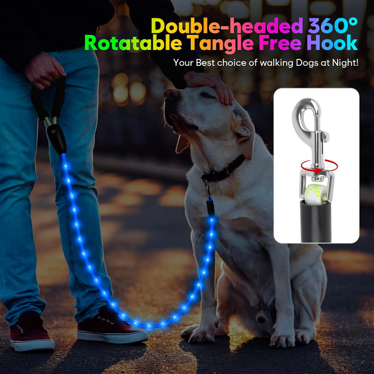 قلاده بند سگ LED ضدآب YFbrite با ۱۵ حالت نورپردازی، شارژی USB-C، طول ۱۵۰ سانتیمتر، چندرنگ و مناسب پیادهروی شبانه